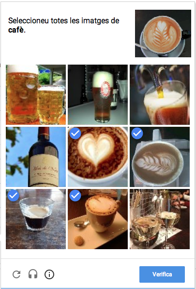 Captura del Test amb imatges de ReCAPTCHA
