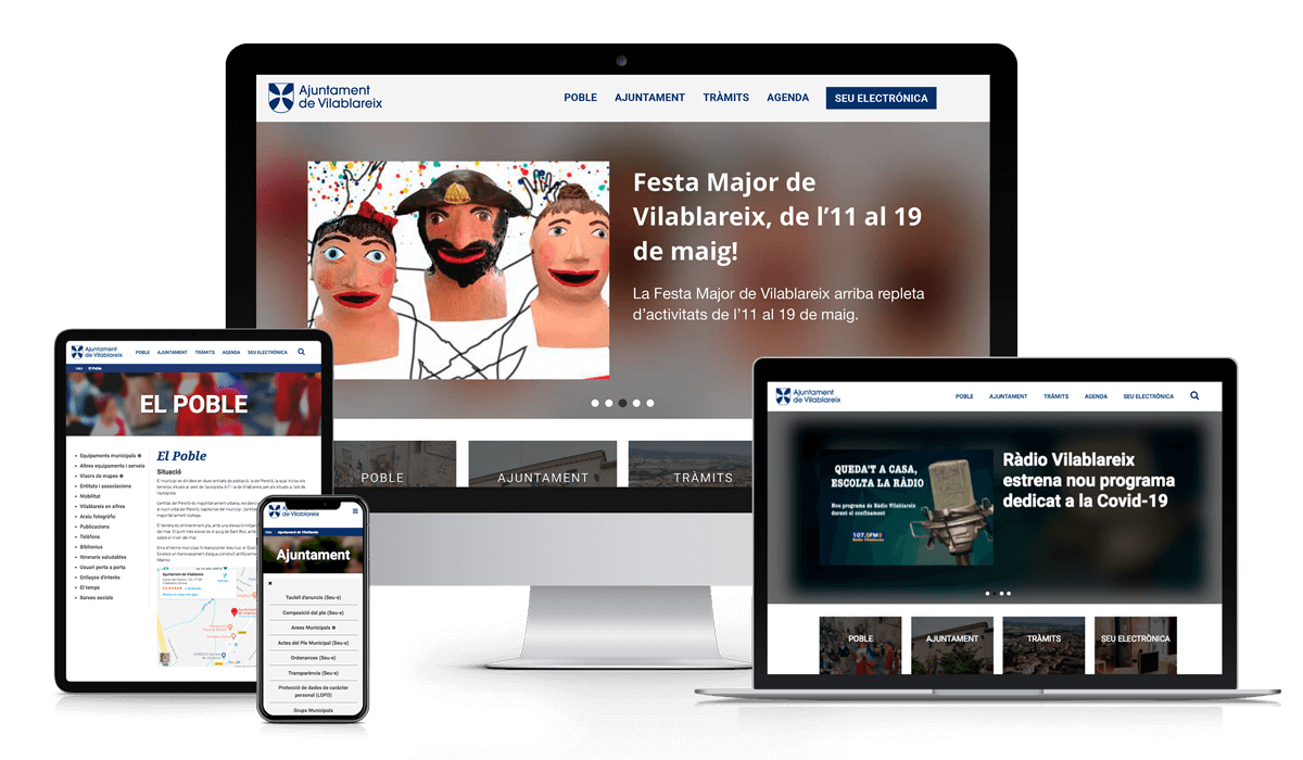 Vista del lloc web "Ajuntament de Vilablareix" en diferents dispositius